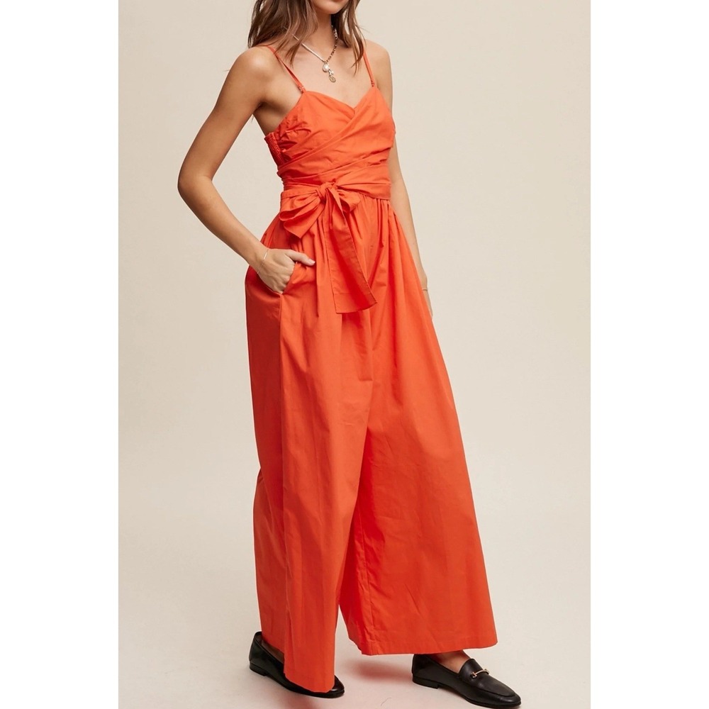 Listicle Bohemian Breeze Wrap Around Jumpsuit Blood Orange‎ NWT Sz Small